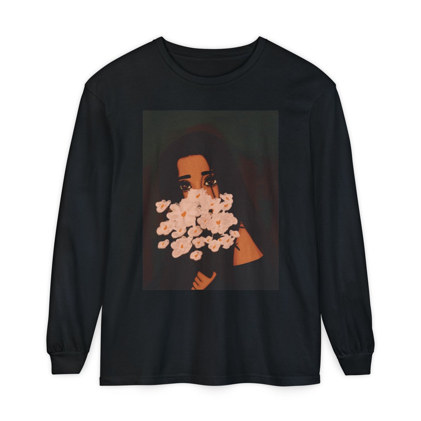 Unisex Garment-dyed Long Sleeve T-Shirt (Flowers)