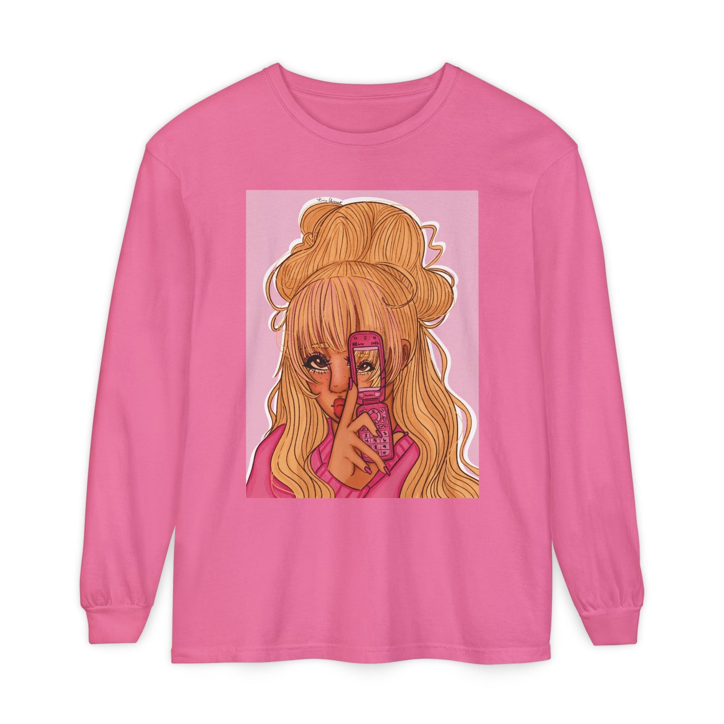 Unisex Garment-dyed Long Sleeve T-Shirt (Pink 90’s Girl)