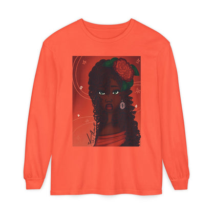 Unisex Garment-dyed Long Sleeve T-Shirt (Rose)