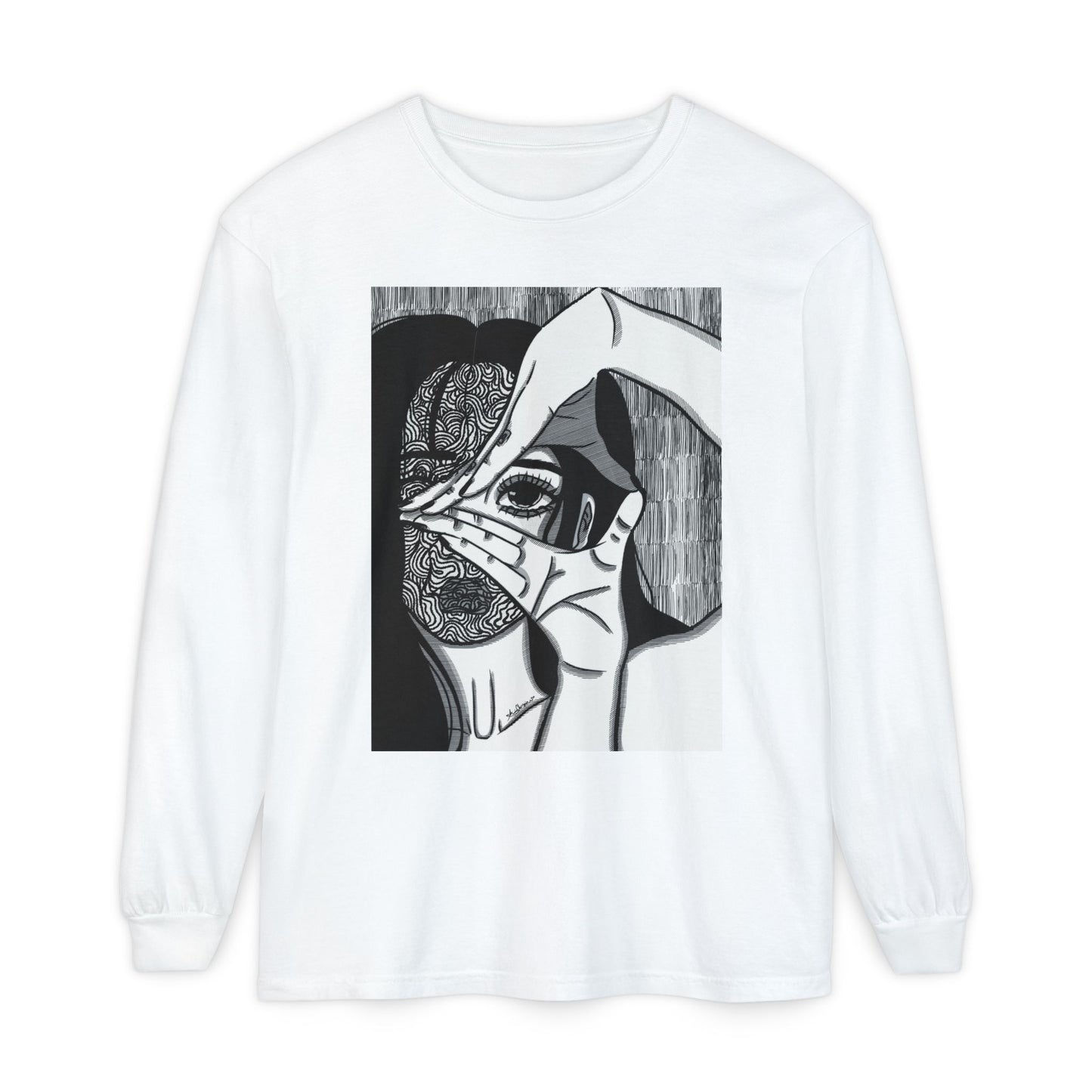 Unisex Garment-dyed Long Sleeve T-Shirt (Illusions)