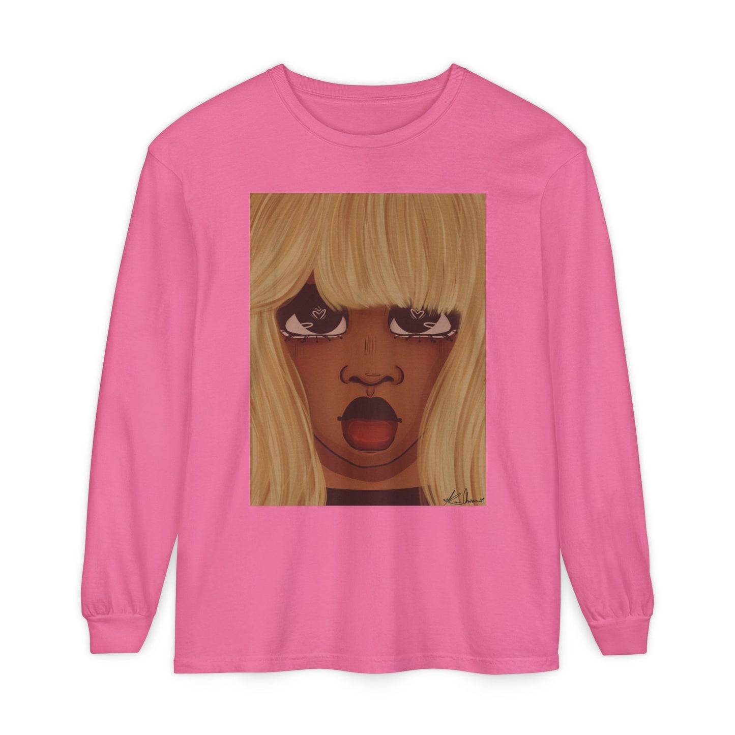 Unisex Garment-dyed Long Sleeve T-Shirt (Heart Eyes)