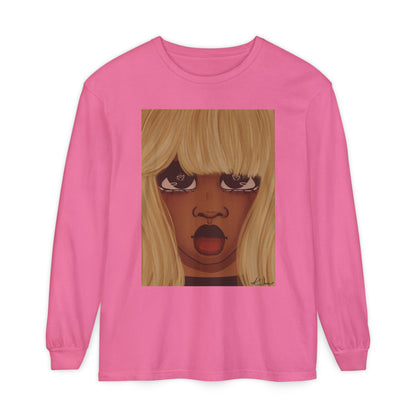 Unisex Garment-dyed Long Sleeve T-Shirt (Heart Eyes)