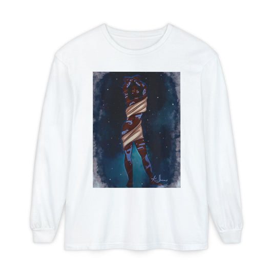 Unisex Garment-dyed Long Sleeve T-Shirt (Space)