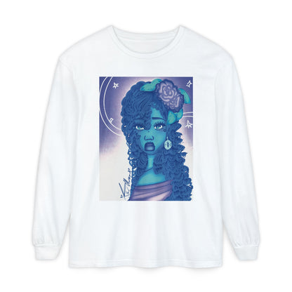 Unisex Garment-dyed Long Sleeve T-Shirt (Blue Rose)