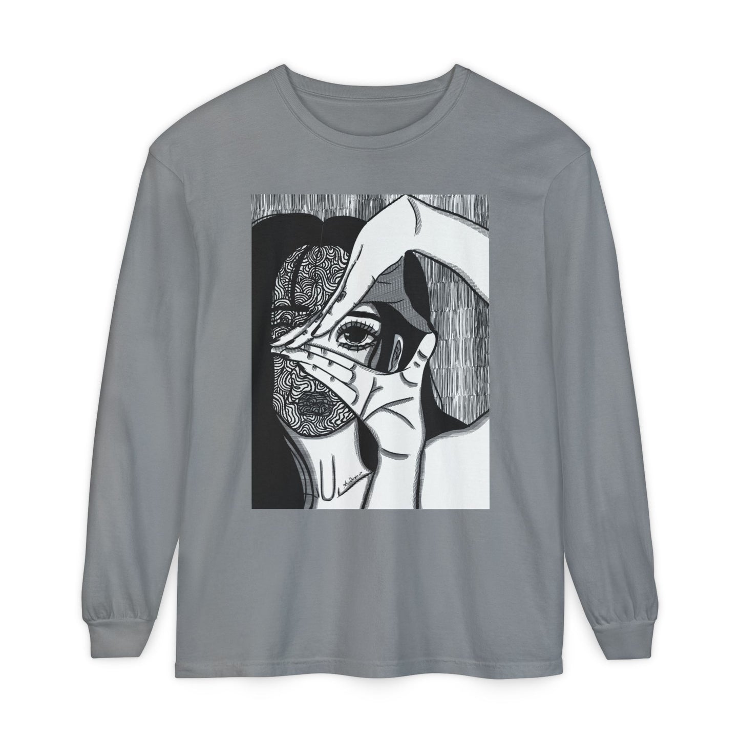Unisex Garment-dyed Long Sleeve T-Shirt (Illusions)
