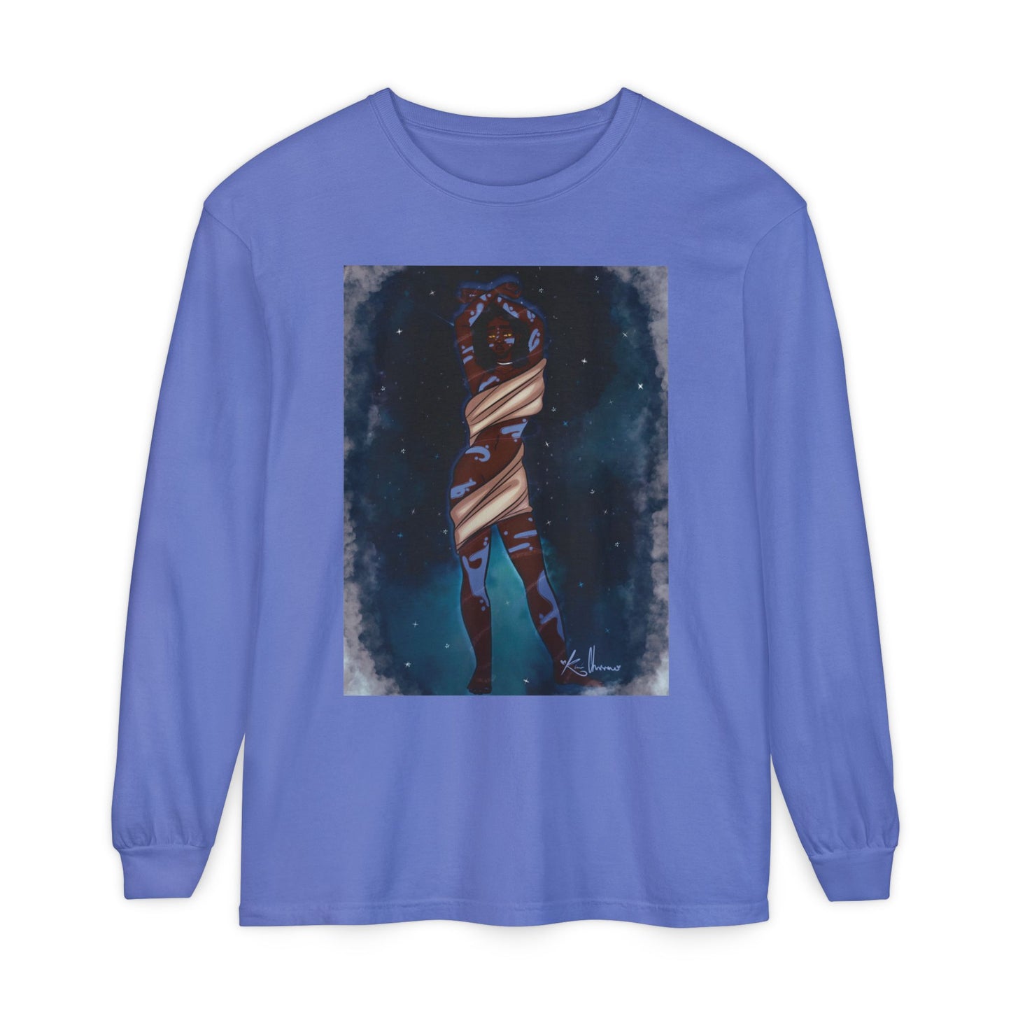 Unisex Garment-dyed Long Sleeve T-Shirt (Space)