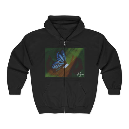 Unisex Heavy Blend™ Full Zip Hooded Sweatshirt (Blue Butterfly)