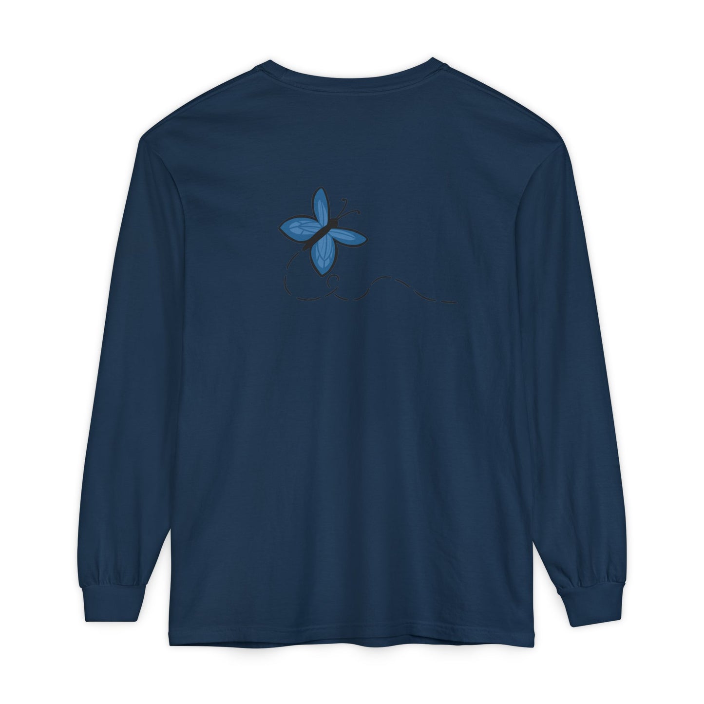 Unisex Garment-dyed Long Sleeve T-Shirt (Blue Butterfly)