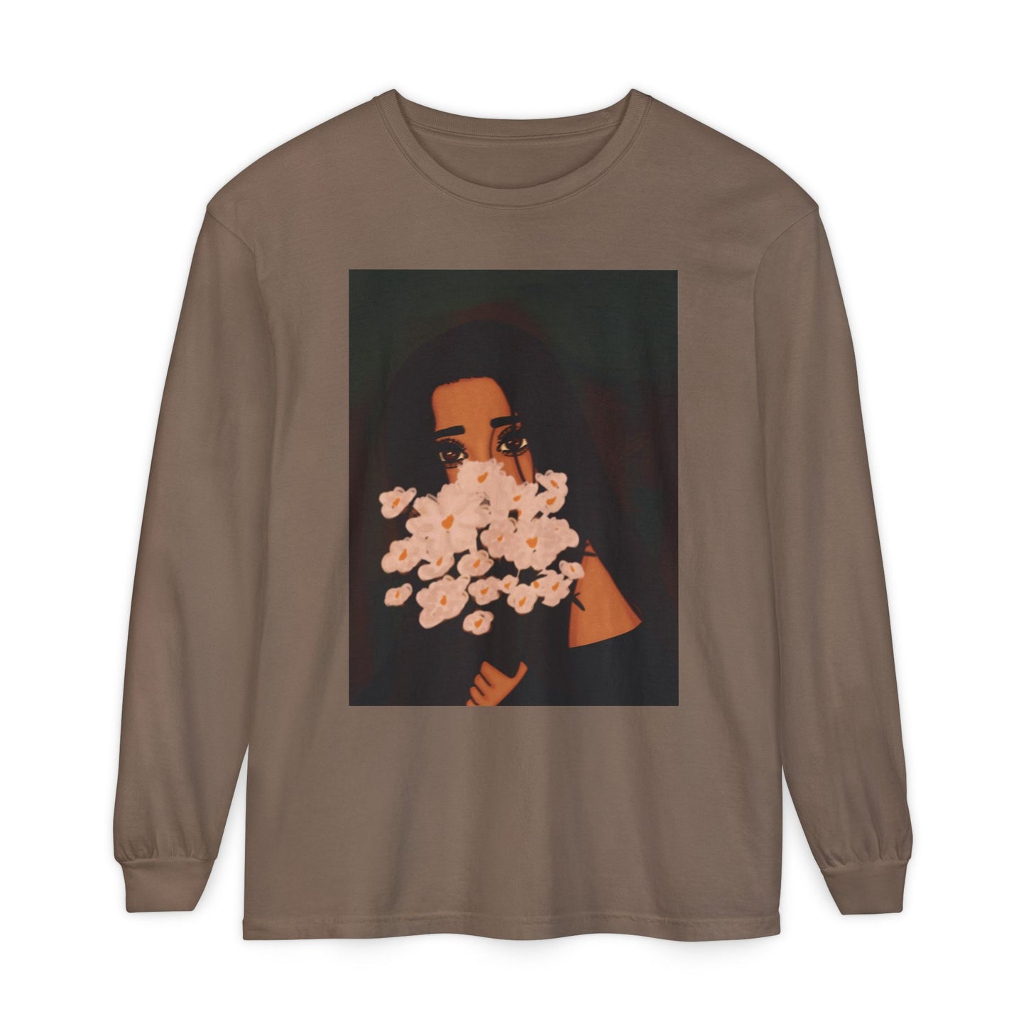 Unisex Garment-dyed Long Sleeve T-Shirt (Flowers)