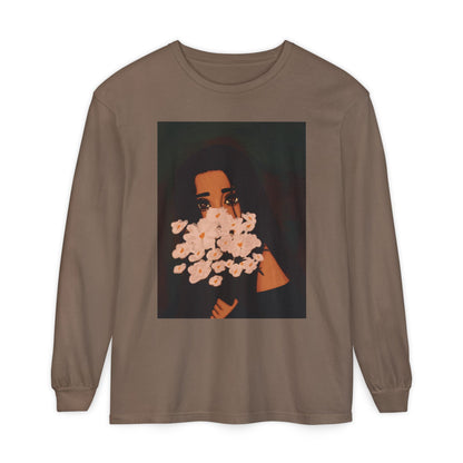 Unisex Garment-dyed Long Sleeve T-Shirt (Flowers)