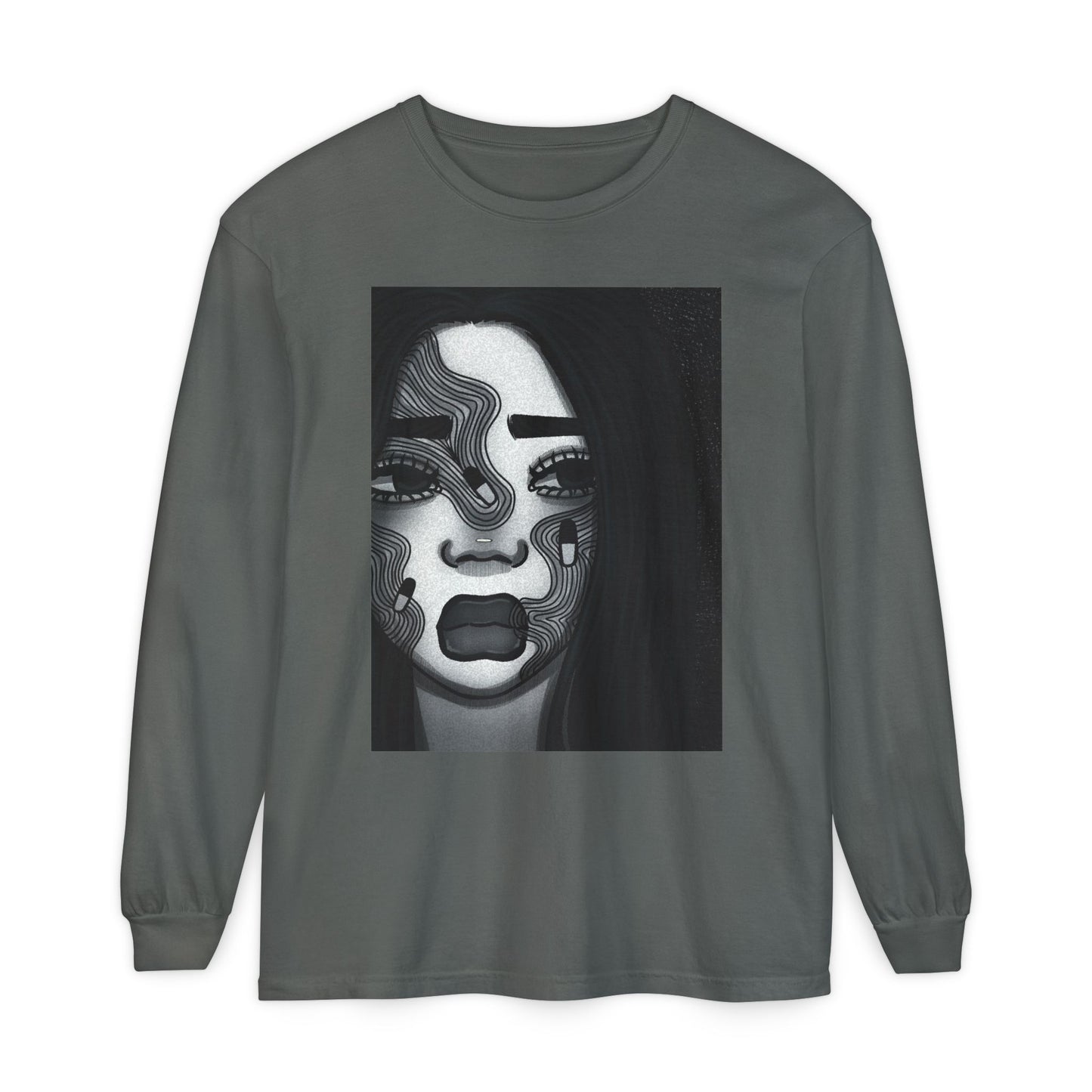 Unisex Garment-dyed Long Sleeve T-Shirt (Addiction)