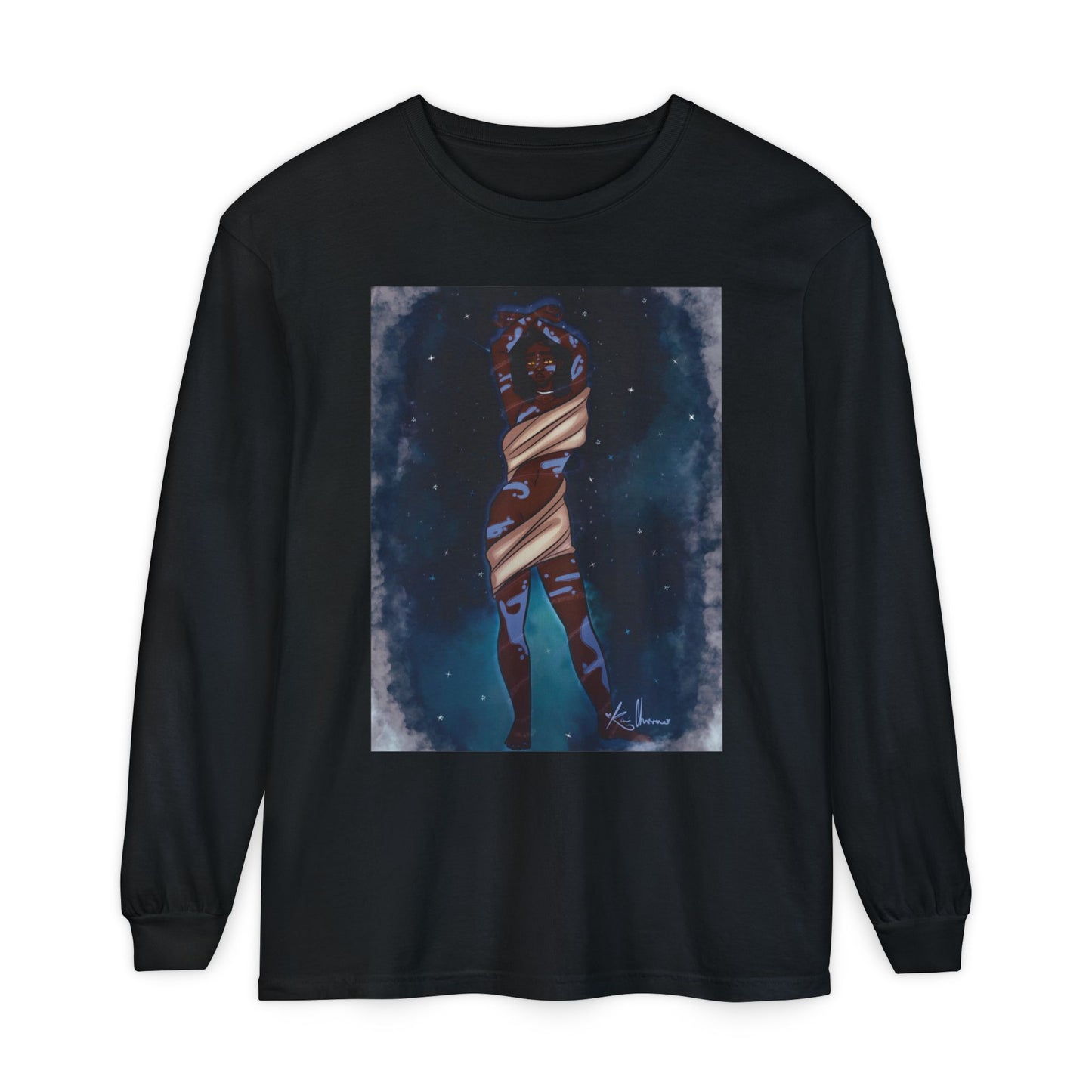 Unisex Garment-dyed Long Sleeve T-Shirt (Space)