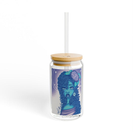 Sipper Glass, 16oz - Blue Rose