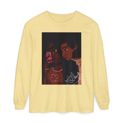 Unisex Garment-dyed Long Sleeve T-Shirt (Black Love)
