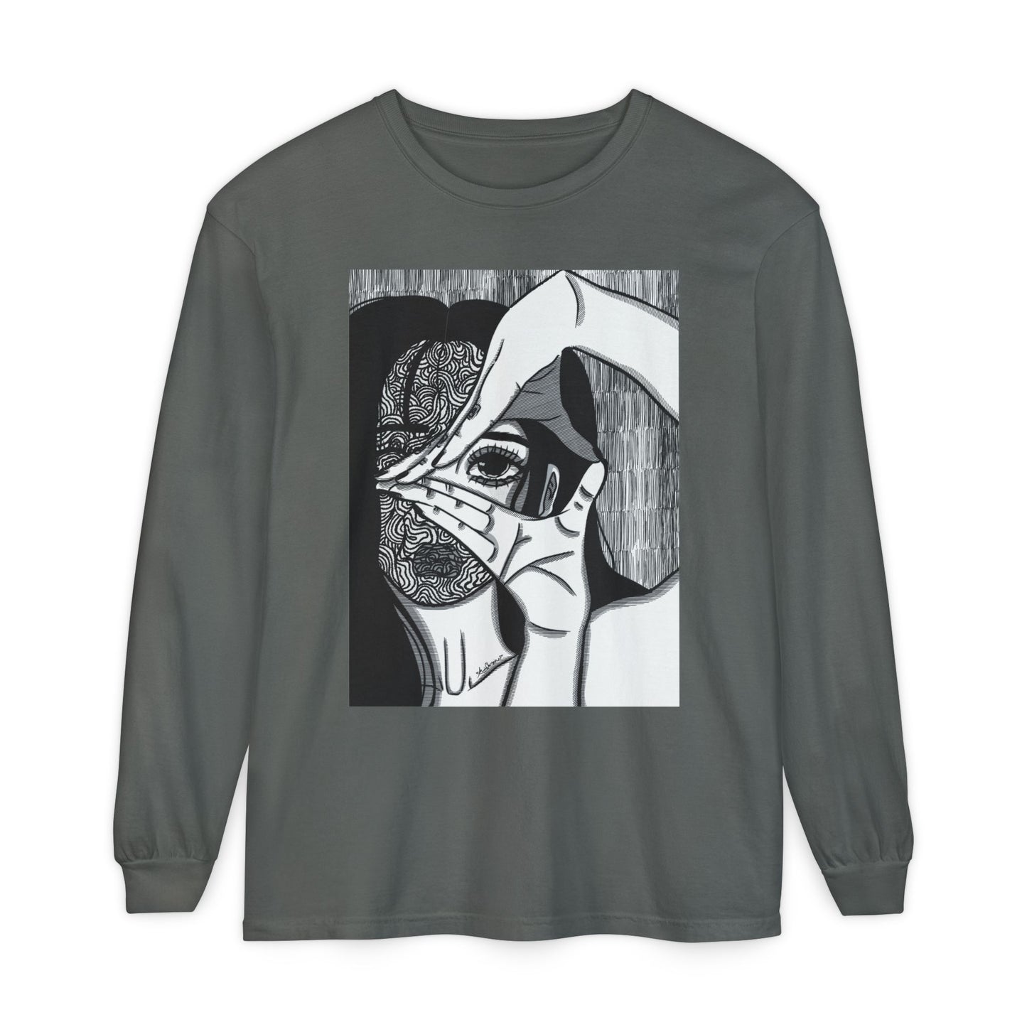 Unisex Garment-dyed Long Sleeve T-Shirt (Illusions)