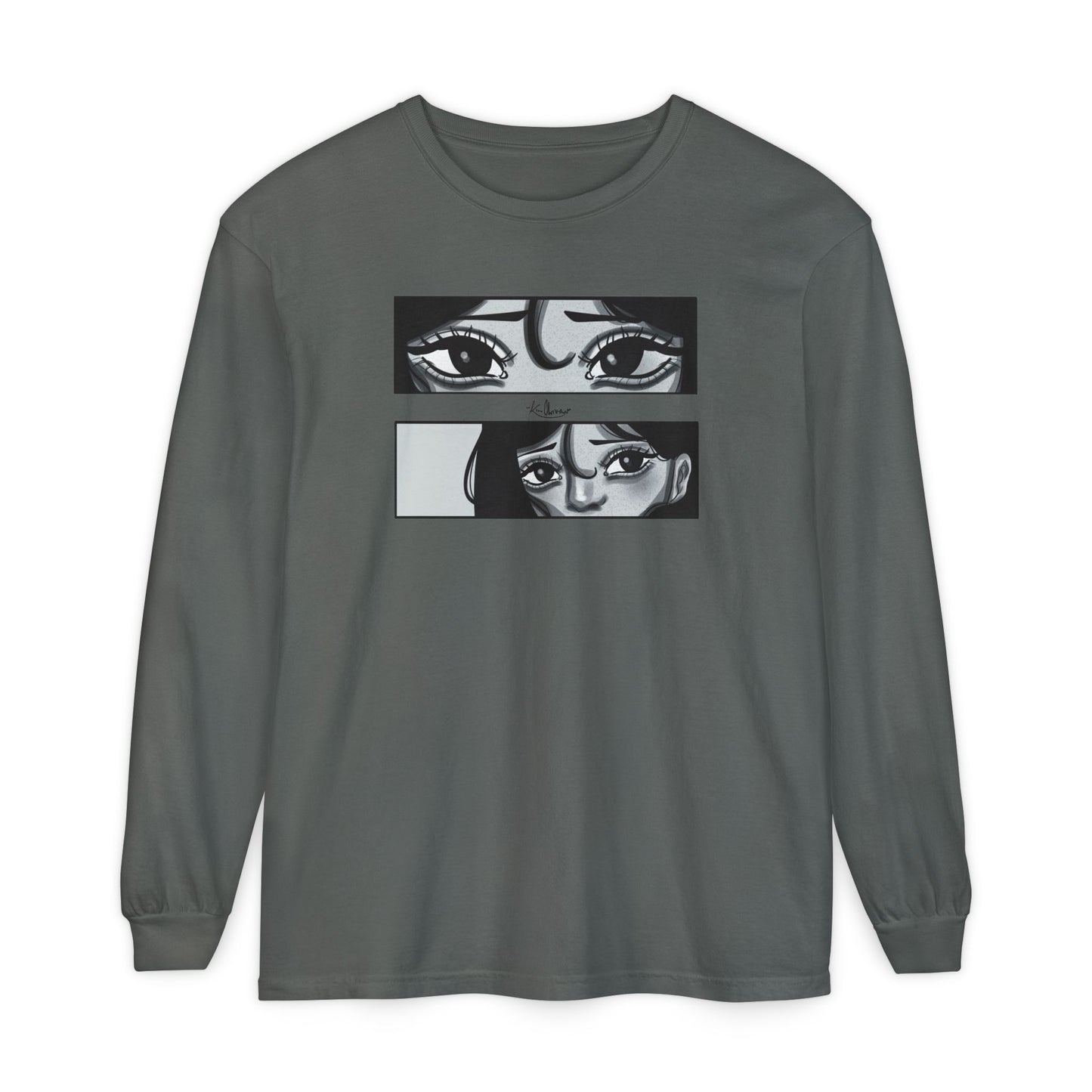 Unisex Garment-dyed Long Sleeve T-Shirt (A Quiet Moment)