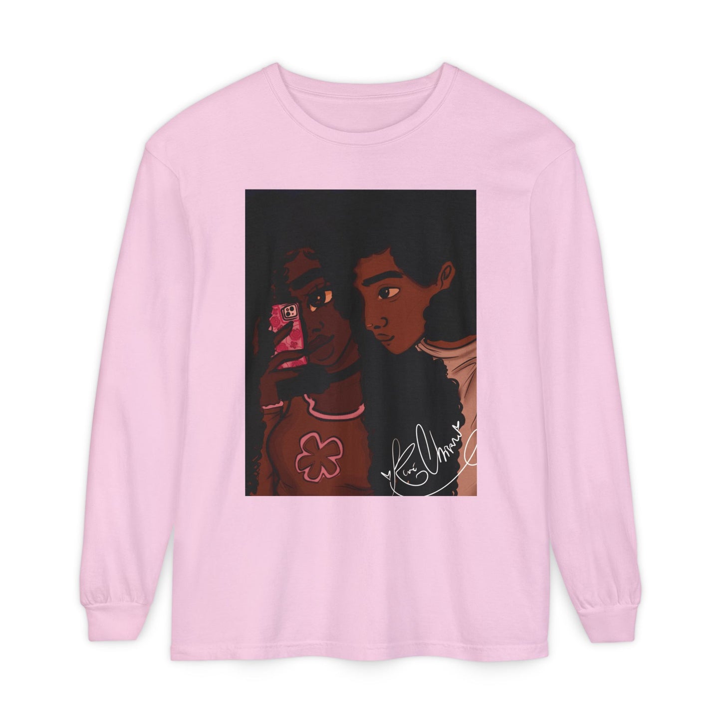 Unisex Garment-dyed Long Sleeve T-Shirt (Black Love)
