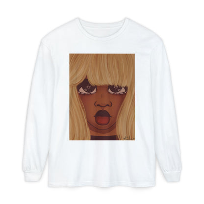 Unisex Garment-dyed Long Sleeve T-Shirt (Heart Eyes)