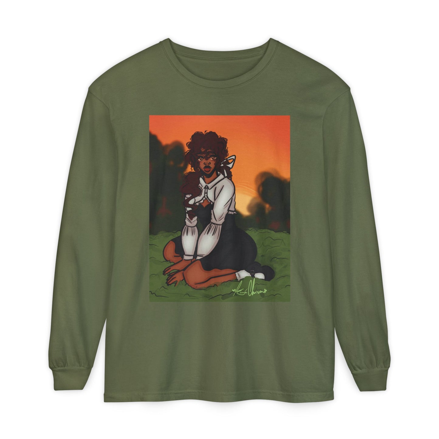 Unisex Garment-dyed Long Sleeve T-Shirt (Sunset)