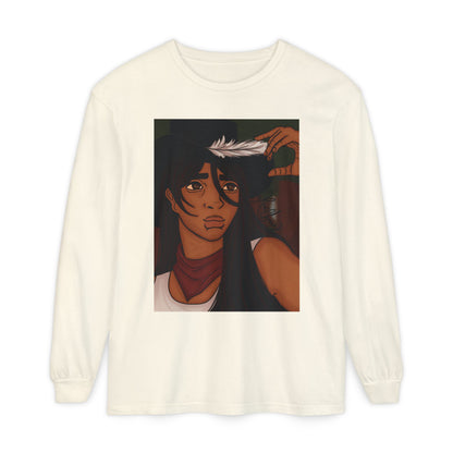 Unisex Garment-dyed Long Sleeve T-Shirt (Cowboy)