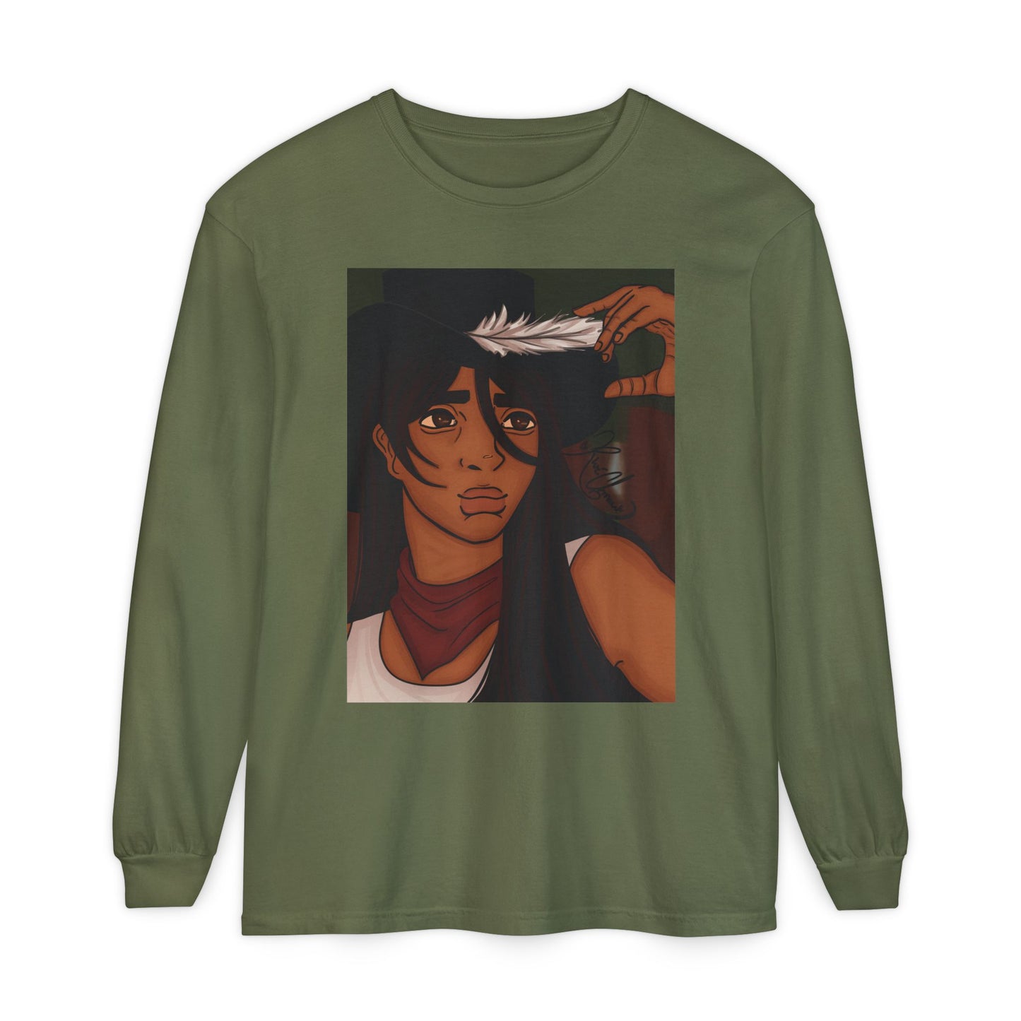 Unisex Garment-dyed Long Sleeve T-Shirt (Cowboy)