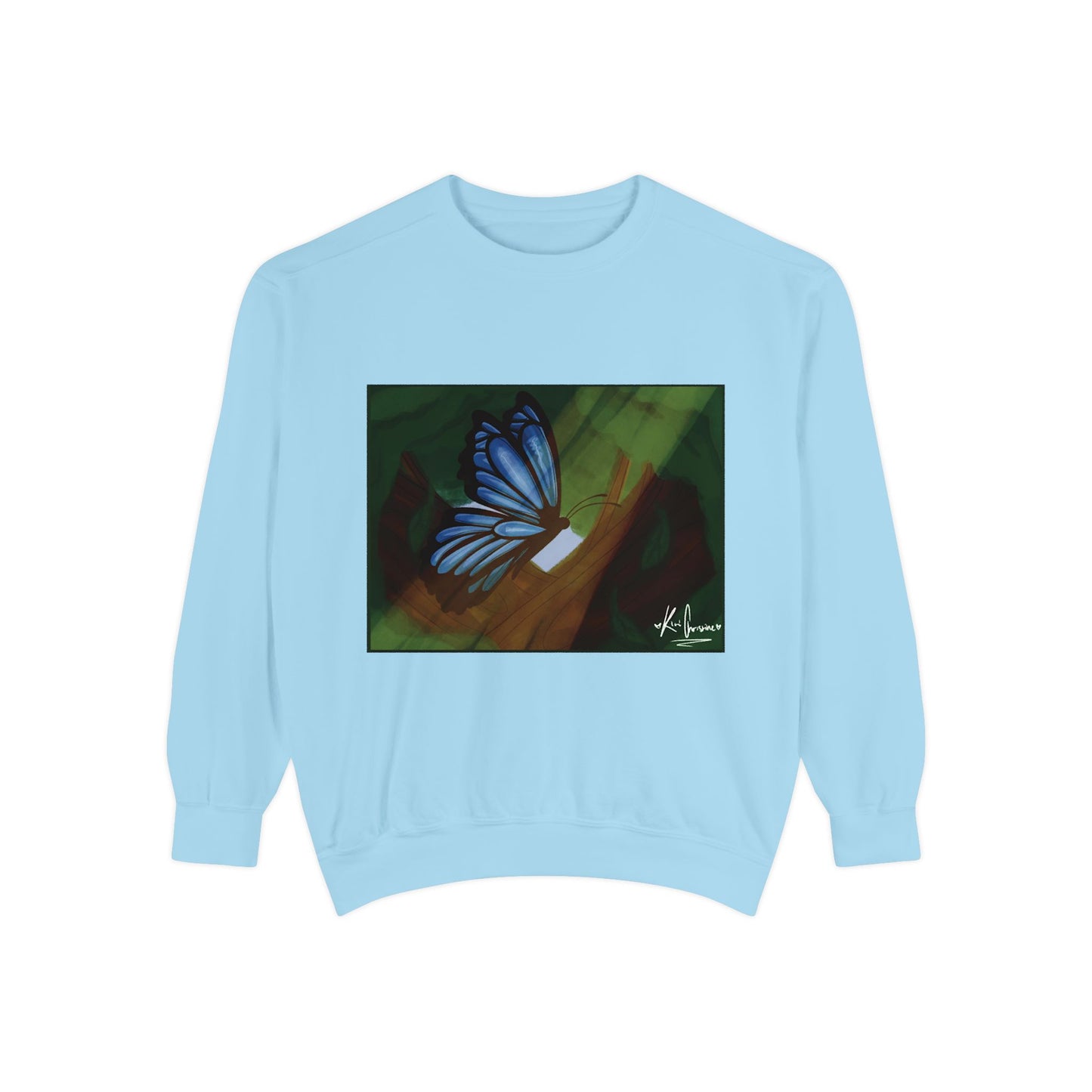 Unisex Garment-Dyed Sweatshirt (Blue Butterfly)