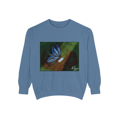 Unisex Garment-Dyed Sweatshirt (Blue Butterfly)