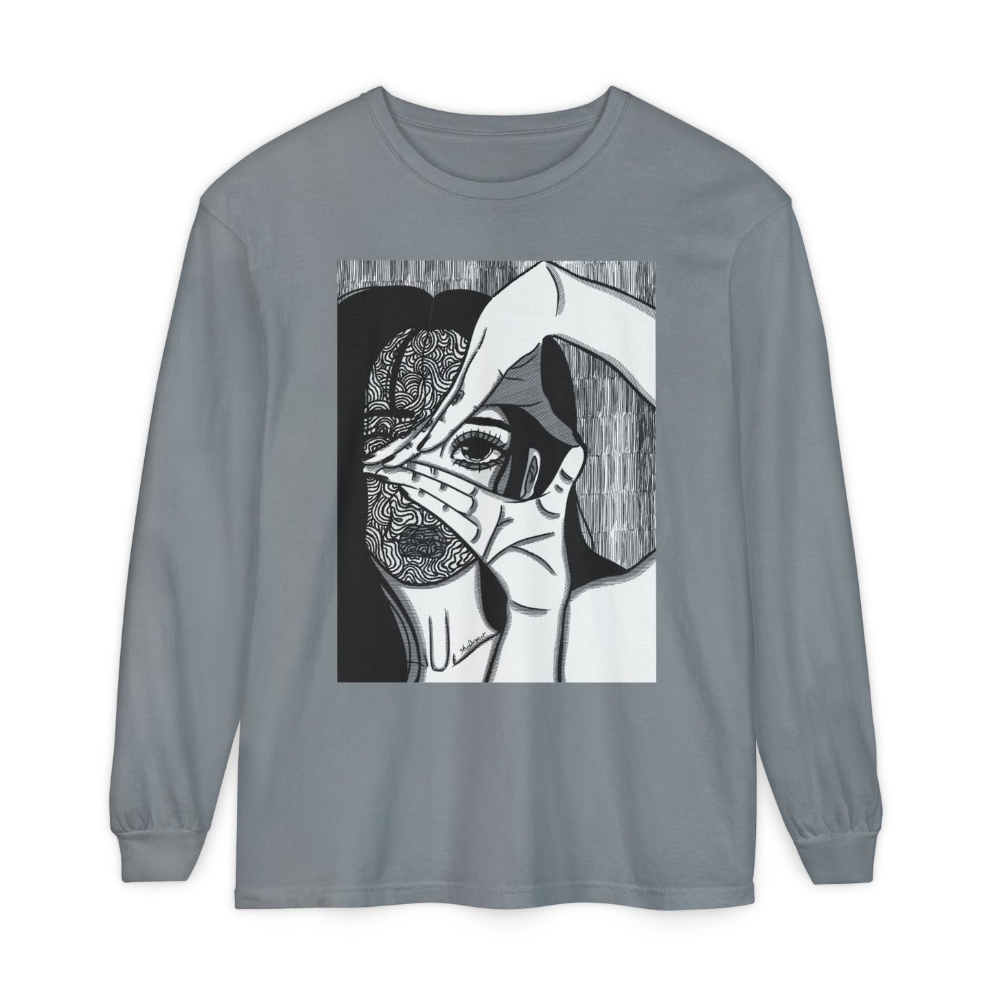 Unisex Garment-dyed Long Sleeve T-Shirt (Illusions)