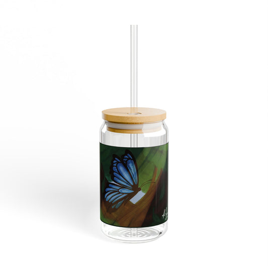 Sipper Glass, 16oz - Blue Butterfly