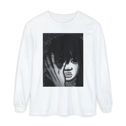 Unisex Garment-dyed Long Sleeve T-Shirt (Fear)