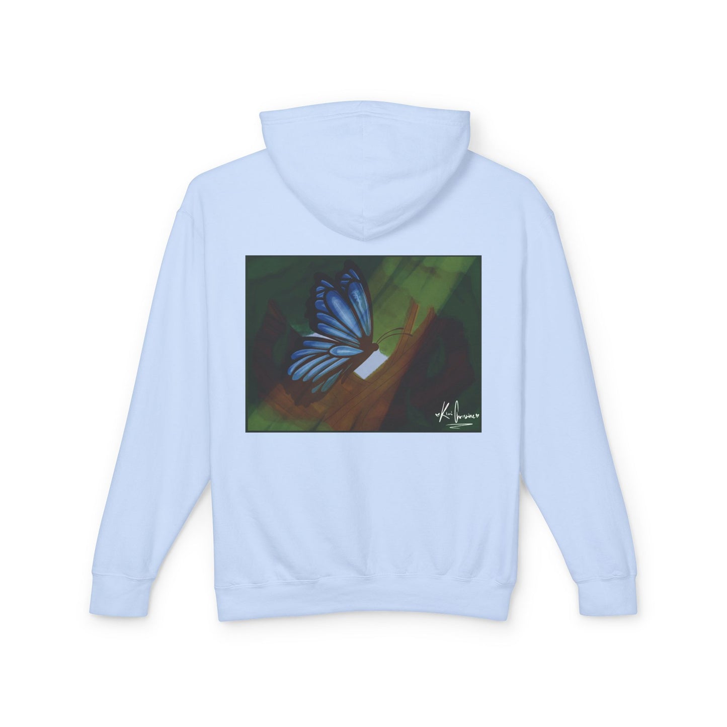 Unisex Lightweight Hooded Sweatshirt (Blue Butterfly V2)