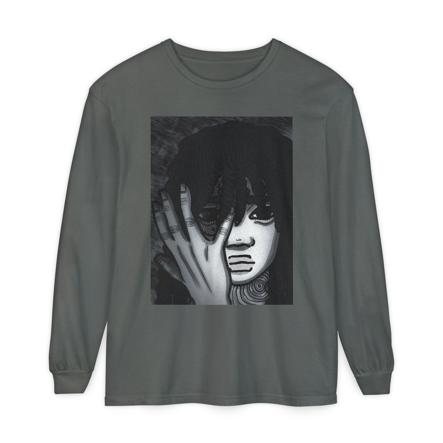 Unisex Garment-dyed Long Sleeve T-Shirt (Fear)
