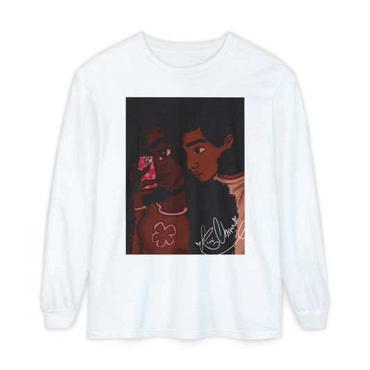 Unisex Garment-dyed Long Sleeve T-Shirt (Black Love)