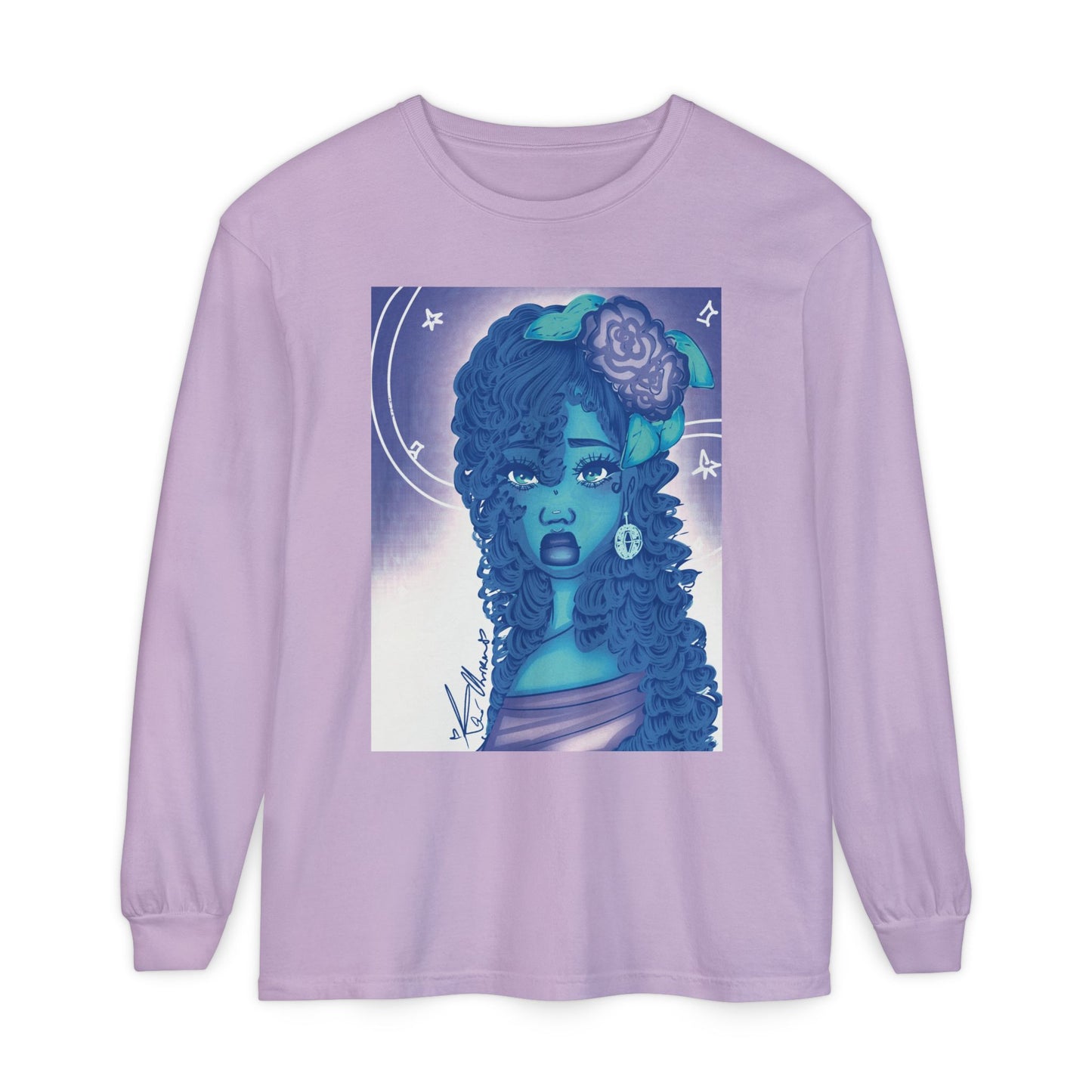 Unisex Garment-dyed Long Sleeve T-Shirt (Blue Rose)