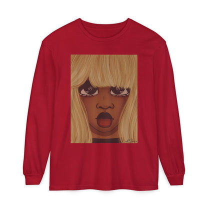 Unisex Garment-dyed Long Sleeve T-Shirt (Heart Eyes)