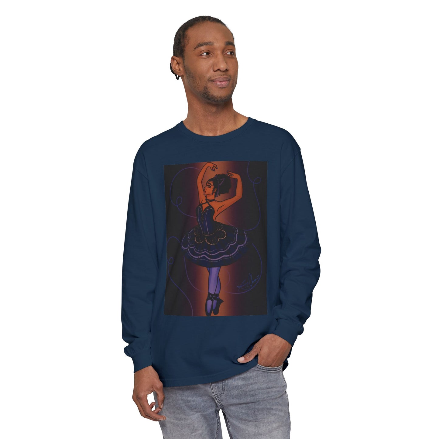 Unisex Garment-dyed Long Sleeve T-Shirt (Ballerina)