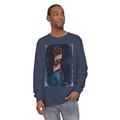 Unisex Garment-dyed Long Sleeve T-Shirt (Space)