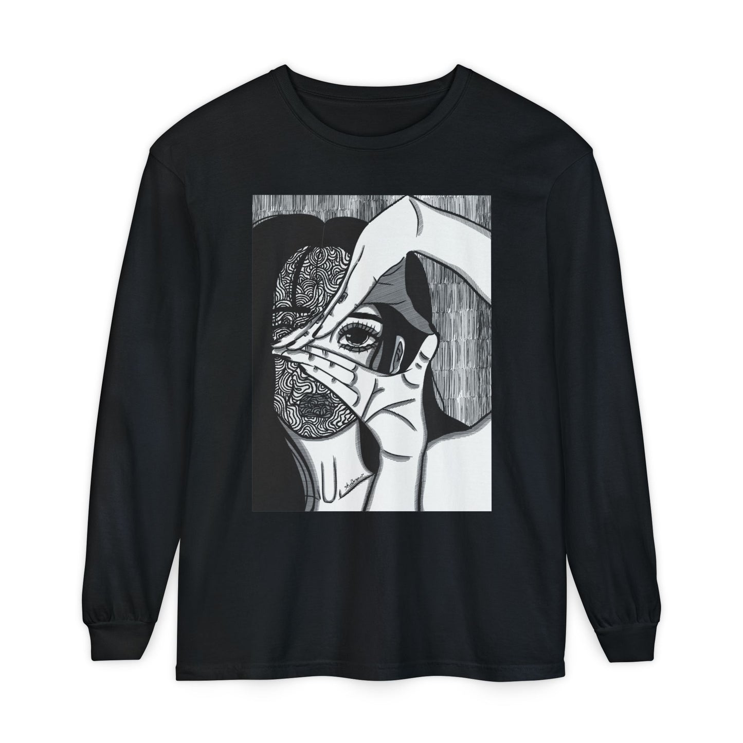 Unisex Garment-dyed Long Sleeve T-Shirt (Illusions)