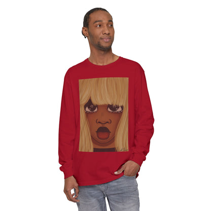 Unisex Garment-dyed Long Sleeve T-Shirt (Heart Eyes)