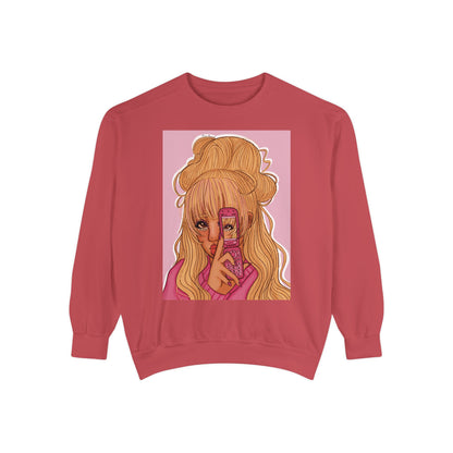 Unisex Garment-Dyed Sweatshirt (Pink 90‘s Girl)