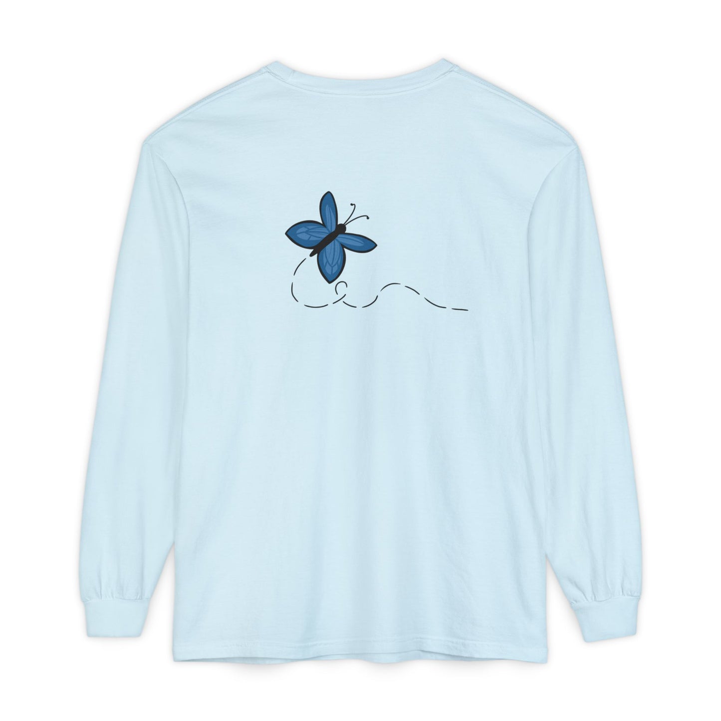 Unisex Garment-dyed Long Sleeve T-Shirt (Blue Butterfly)