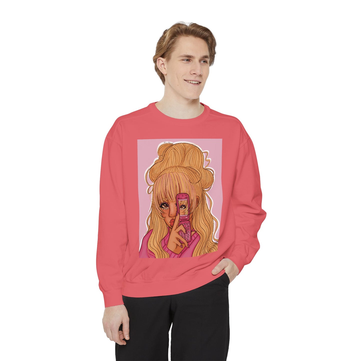 Unisex Garment-Dyed Sweatshirt (Pink 90‘s Girl)