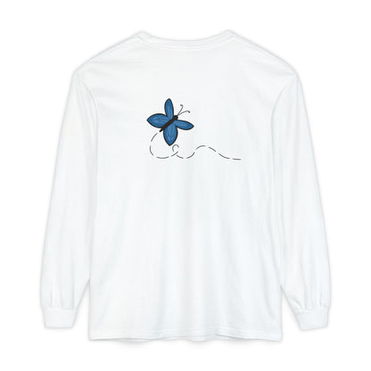 Unisex Garment-dyed Long Sleeve T-Shirt (Blue Butterfly)